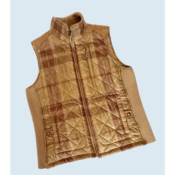 LAUREN RALPH LAUREN Plaid Suede Shoulder Patch Vest Sz M - Picture 1 of 8